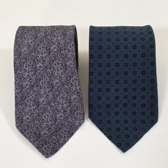 Diva Pure Silk Tie Lot of 2 Italy AOP Geo Tiny Paisley Preppy W3 L56.5-58 Inches - Picture 13 of 13